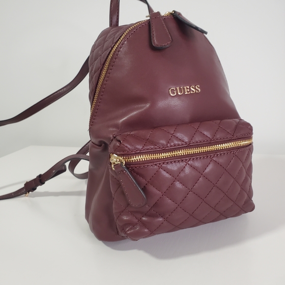 Guess Handbags - GUESS Quilted Burgundy Mini Backpack